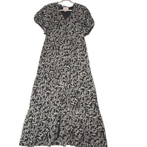 Banjanan Black‎ Floral Puff Sleeve Size M Maxi Dress 100% Cotton